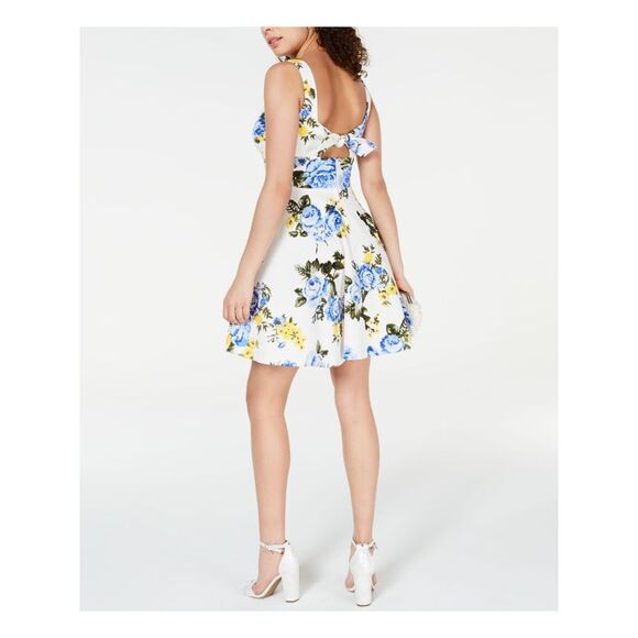 B DARLIN Womens Fit + Flare Mini Dress White Sleeveless Square Neck Juniors 9\10 - Picture 3 of 4